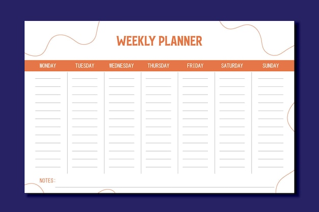 Wekelijkse planner lijst ontwerp sjabloon