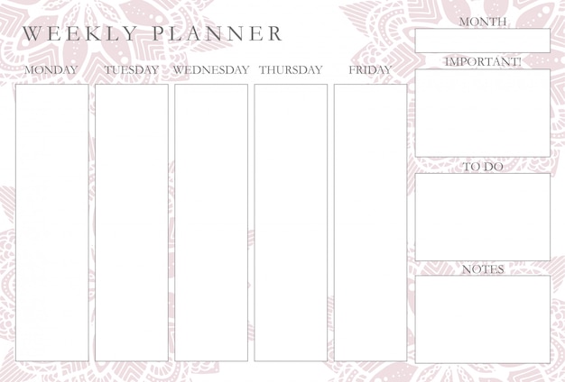 Vector wekelijkse planner met mandala's