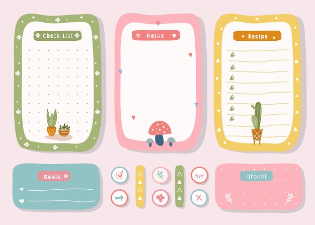 Wekelijkse planner met schattige illustratie plant thema-afbeelding voor journaling, sticker en plakboek.