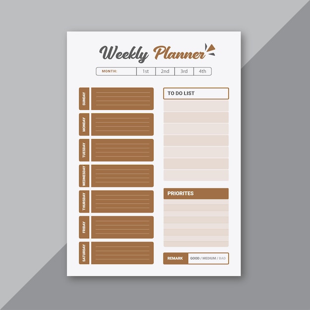 Wekelijkse planner ontwerp lay-out 2022