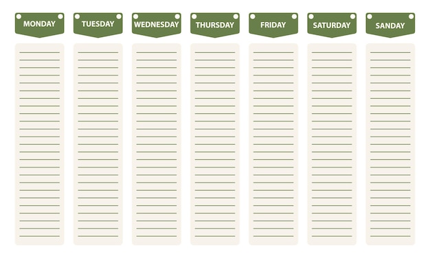 Wekelijkse planner sjabloon. organisator en schema met plaats voor notities