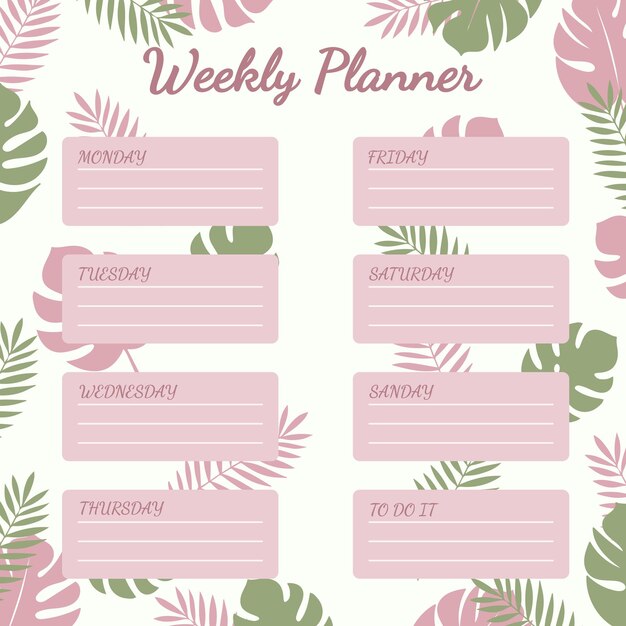 Wekelijkse planner sjabloon. organisator en schema met plaats voor notities