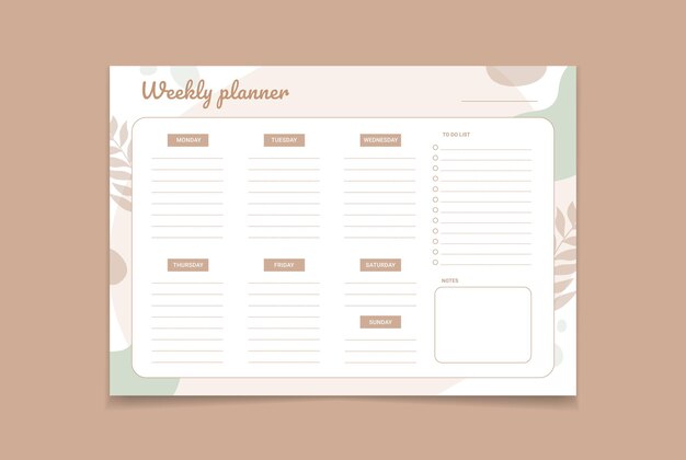 Vector wekelijkse planner sjabloon vector blank wit notitieboek pagina a4 bloemige achtergrond