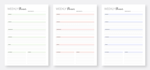 Wekelijkse plannersjablonen Minimalistische moderne plannersjabloonontwerpset