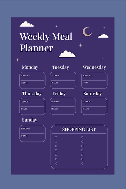 Vector wekelijkse ramadan maaltijd planner