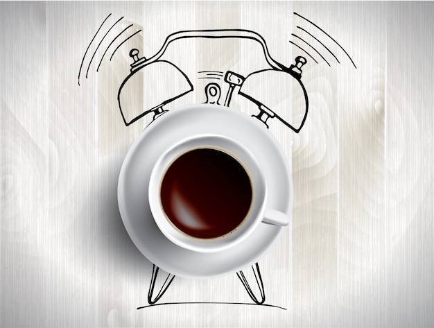 Wekker en koffie concept illustratie met doodle