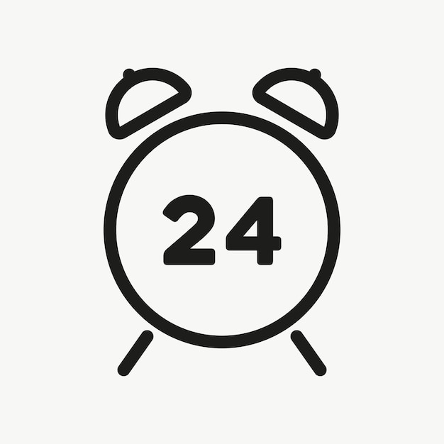 Wekker met 24 teken lijn icoon Rond de klok horloge wakker stopwatch timer herinnering planning evenement afspraak schema Time management concept Vector lijn pictogram voor reclame