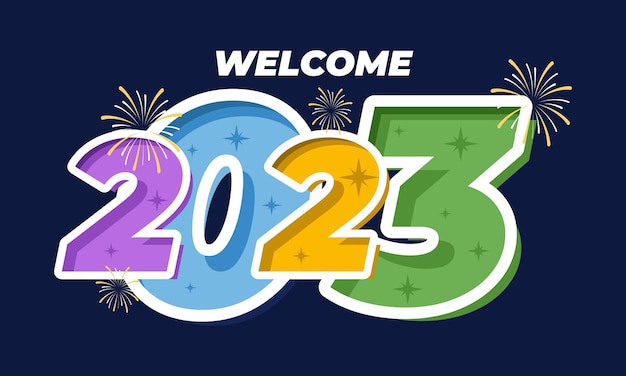 Benvenuto 2023 felice anno nuovo 2023 banner flyer biglietto di auguri e modello di post multimediale