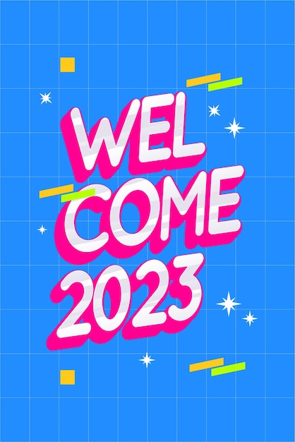 新年を歓迎するモダンなテーマのウェルカム2023テキストロゴタイポグラフィ