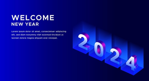 Vector welcome 2024 isometric 2024 new year celebration 3d happy new year greeting realistic vector
