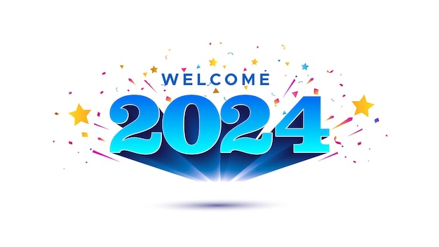 Концепция празднования Нового года 2024 года на фоне конфетти