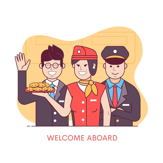 Welcome aboard concept with air crew