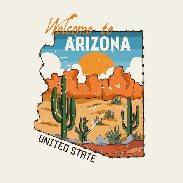 Vettore benvenuto in arizona, grafica vettoriale perfetta per la stampa di abbigliamento, ecc.