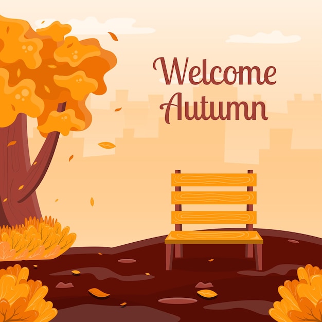 Welcome autum background concept with park illustration