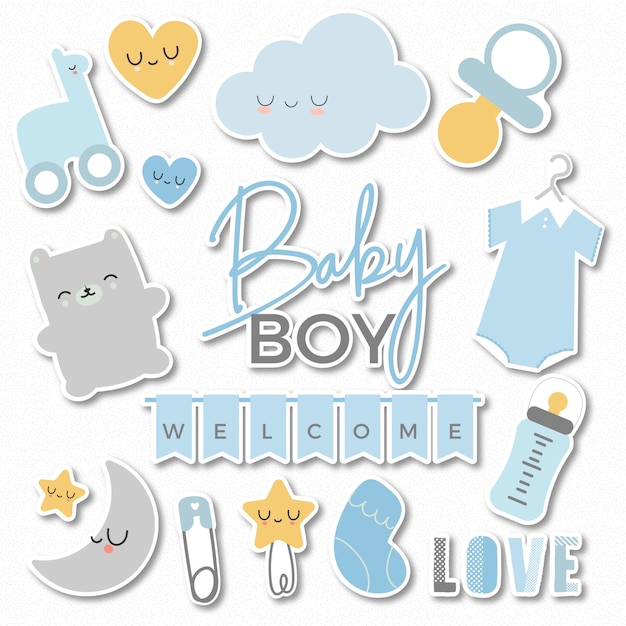 Vector welcome baby boy stickers