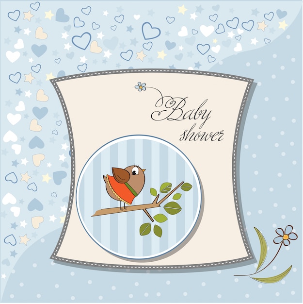 Welcome baby card with funny little bird