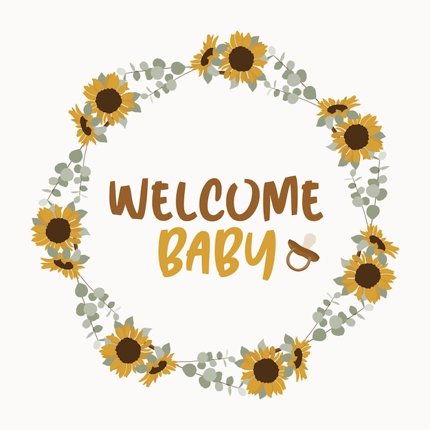 Welcome baby card with wreath.