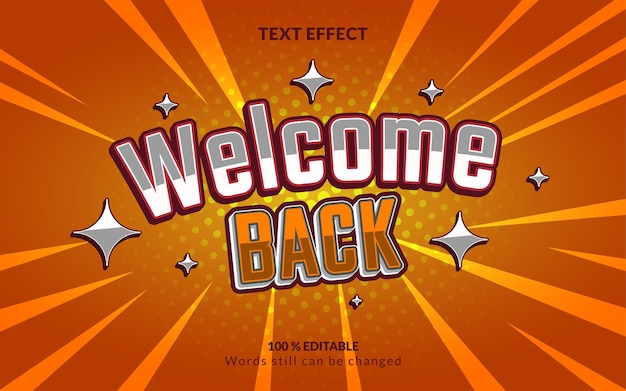 Welcome Back editable text effect with orange background