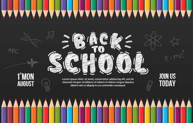 Welcome back to school background with colored pencils concept of drawing and education banner