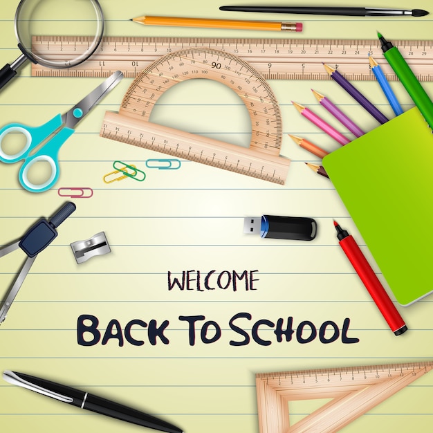 Welcome back to school banner design with school supplies