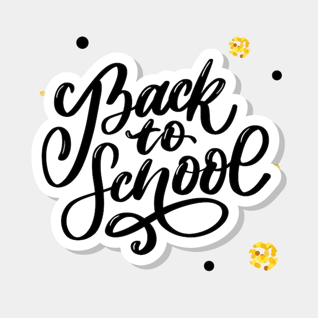 Welcome back to school hand brush lettering, on notepad crumpled paper background, with black thick backdrop.  illustration.