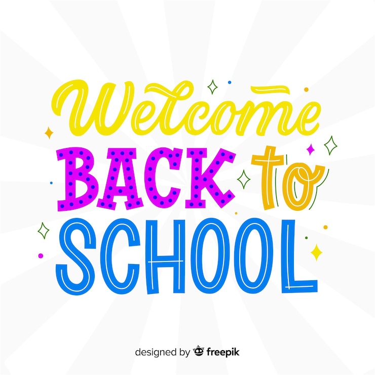 Vector welcome back to school hand drawn lettering colored black and white vector illustration