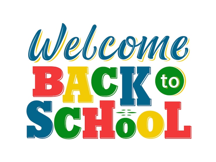 Vector welcome back to school lettering sign colorful text isolated on white background design element for leaflets cards envelopes covers poster banner flyer mail vector illustration