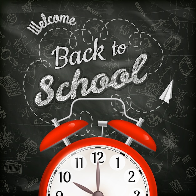 Welcome back to school sale background with alarm clock.