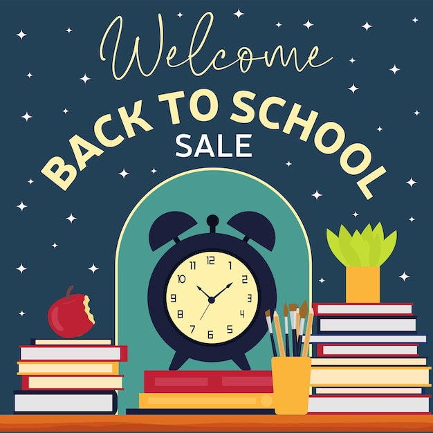 Vector welcome back to school sale banner in vintage color vector illustration