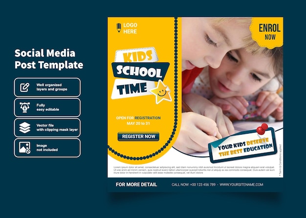 Welcome back to school social media post template Kids school time