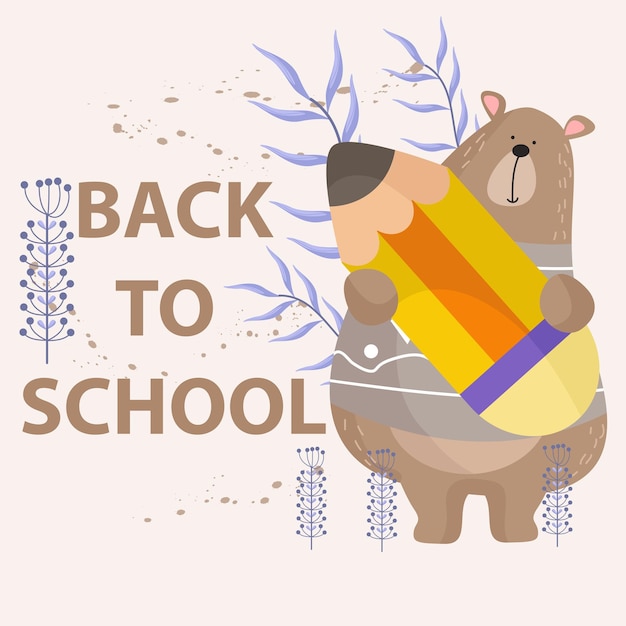 Vector welcome back to school with a cute bear animal character
