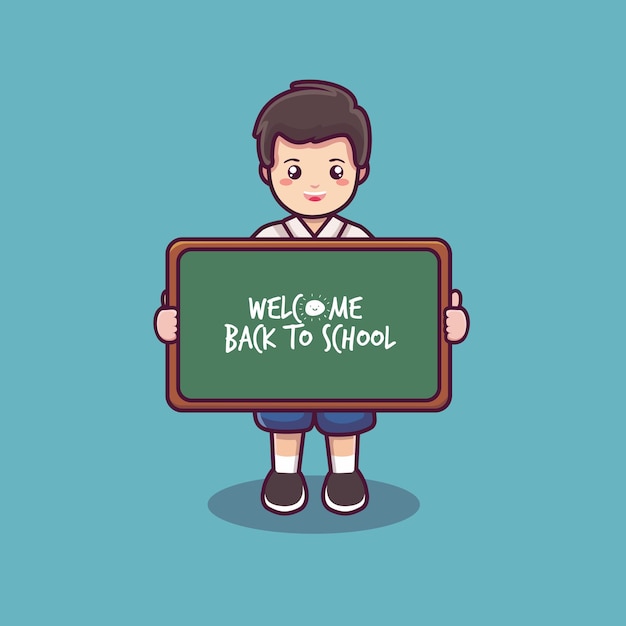 Welcome back to school with student and black board cartoon vector