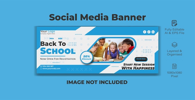 Добро пожаловать обратно в школу шаблон дизайна баннера в социальных сетях