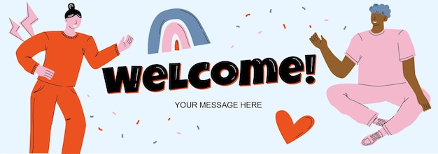 welcome banner template illustrated with bright colours