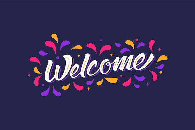 Vector welcome banner text handwritten art original typography with colorful ornament