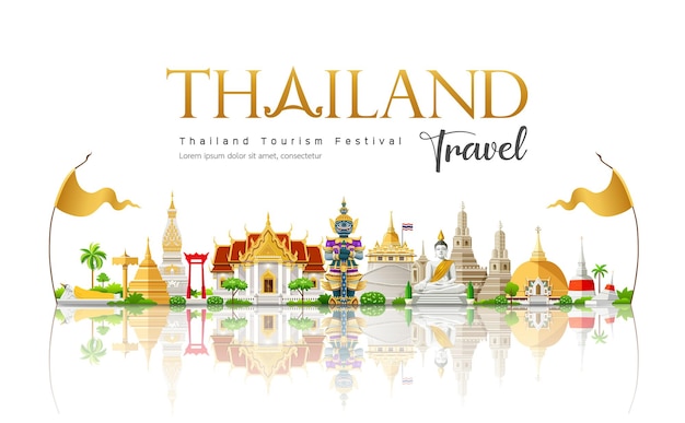 Vector welcome to the beautiful of thailand travel building landmark