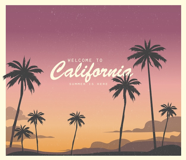 Vettore benvenuti in california, l'estate è qui. illustrazione