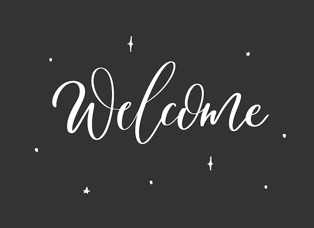 Welcome calligraphic inscription with smooth lines on black background