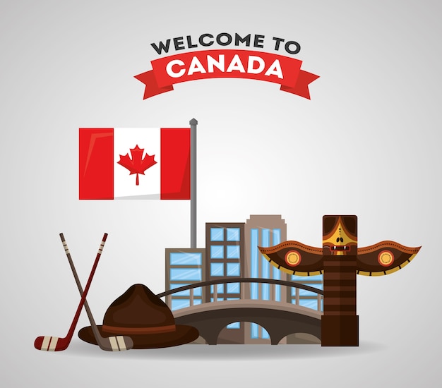 Benvenuto in canada totem hockey bastoni da città e bandiera