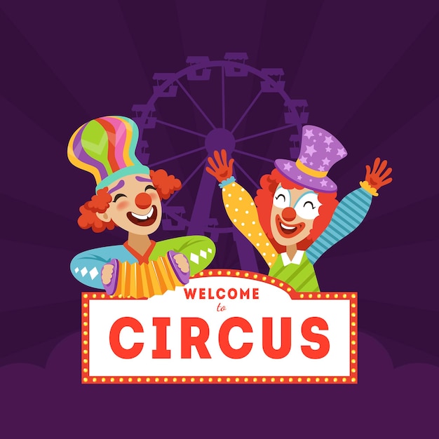 Welcome to Circus Circus Banner Template with Funny Clowns Vector Illustration Web Design