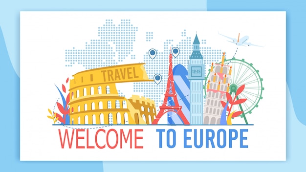 Welcome to Europe Flat Vector Advertising Banner