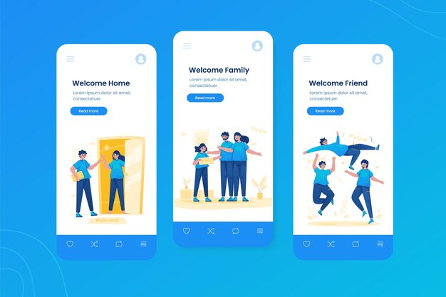 Vector welcome front page illustration onboard mobile ui template