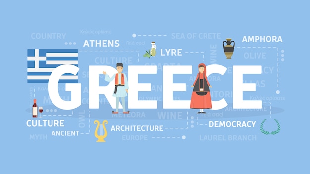 Benvenuti in grecia. visita la cultura e l'architettura mediterranea.