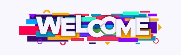 Welcome greeting flat design template realistic and embossed style with graded rectangle elements