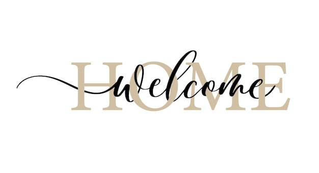 Welcome Home kalligrafische inscriptie met vloeiende lijnen