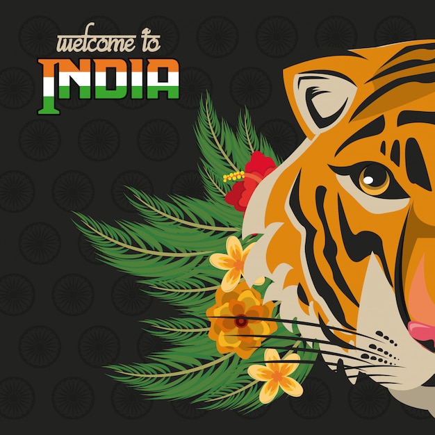 Welcome to india card with beautiful tiger head 