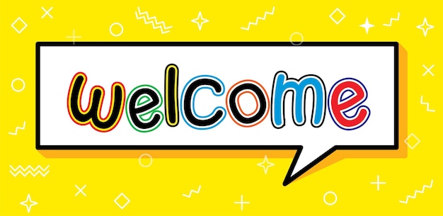 Vector welcome - ink letters isolated on yellow background