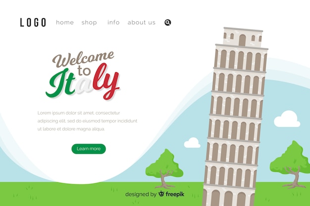 Vector welcome to italy landing page template