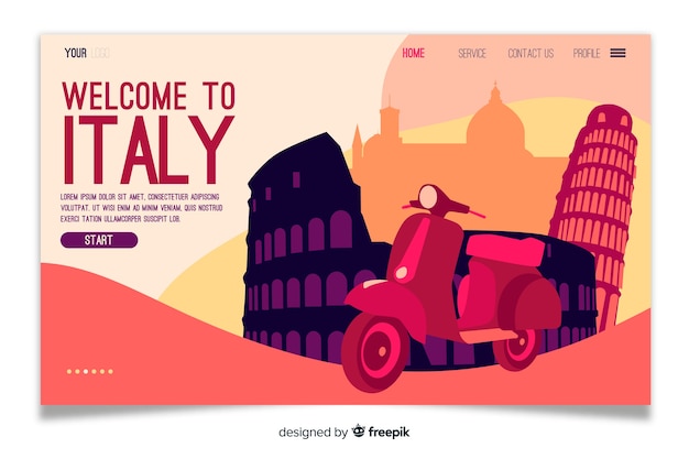 Vettore benvenuti sulla landing page in italia