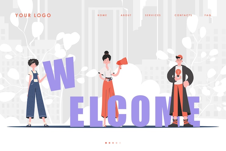 Vector welcome landing page diverse team of people home page for your website cartoon character style vector